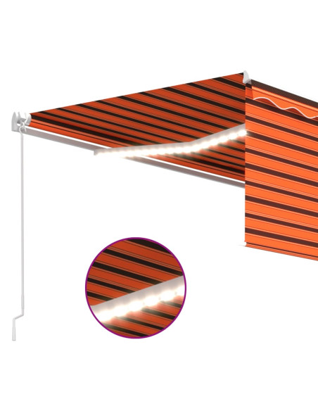 Tenda Sole Retrattile Manuale Parasole LED 4x3m Arancio Marrone