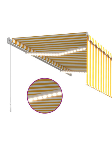 Tenda Sole Retrattile Manuale Parasole LED 3x2,5m Gialla Bianca