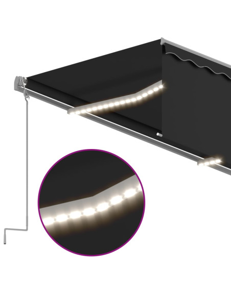 Tenda Sole Retrattile Manuale Parasole LED 5x3m Antracite