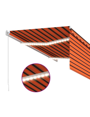 Tenda Sole Retrattile Manuale con LED 3x2,5m Arancione Marrone