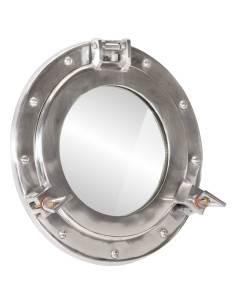 Specchio da Parete Design Oblò Ø30 cm in Alluminio e Vetro 2