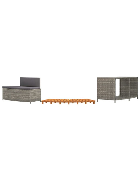 Bordo per Spa Grigio in Polyrattan e Legno Massello di Acacia