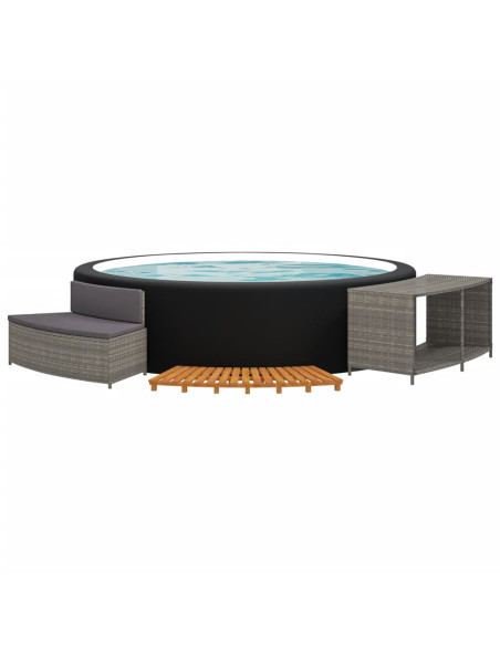 Bordo per Spa Grigio in Polyrattan e Legno Massello di Acacia