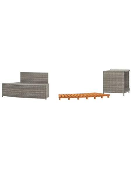 Bordo per Spa Grigio in Polyrattan e Legno Massello di Acacia