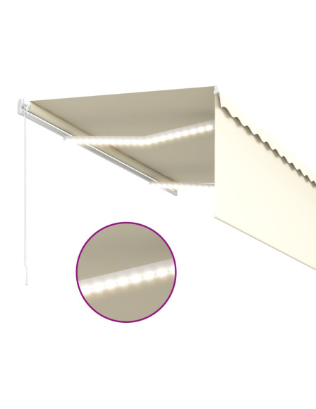 Tenda da Sole Retrattile Manuale con LED 3,5x2,5 m Crema