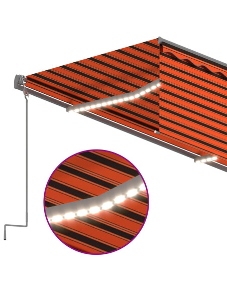 Tenda Automatica LED Sensore Vento 3x2,5m Arancione Marrone