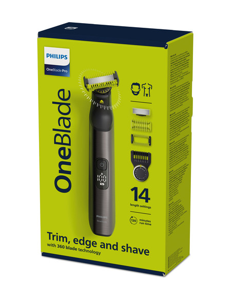 Philips OneBlade Pro 360 OneBlade Pro360 Face & Body Rasoio, Regolabarba e Rifinitore con Pettine di Precisione Regolabile 14 Lu