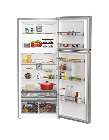 Whirlpool WHD2 6552 X4E Frigorifero doppia porta a libera installazione, Dual no frost, 78cm, Classe E, Pearl Inox, 37 dbA, h 18