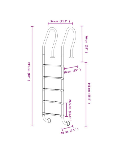Scala per Piscina 54x38x211 cm Acciaio Inox 304