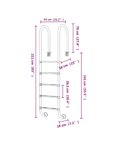 Scala per Piscina 54x38x211 cm Acciaio Inox 304