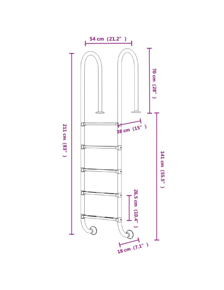 Scala per Piscina 54x38x211 cm Acciaio Inox 304