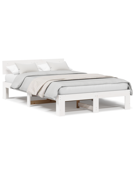Struttura Letto con Testiera Bianca 135x190 cm Legno di Pino