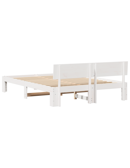 Struttura Letto con Testiera Bianca 160x200 cm Legno Massello di Pino