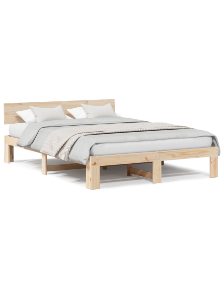 Struttura Letto con Testata 150x200 cm in Legno Massello di Pino