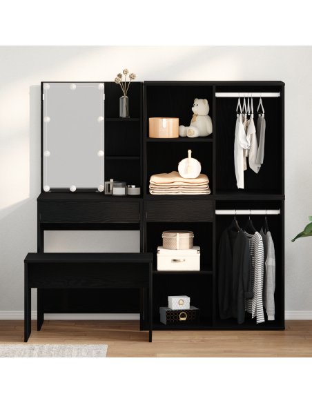 Set da toeletta  con LED in Rovere Nero e Legno Ingegnerizzato