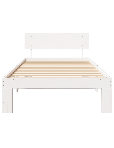 Struttura Letto con Testiera Bianca 90x190 cm in Legno Massello di Pino