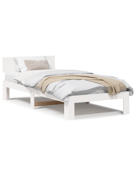 Struttura letto con testiera bianca 100x200 cm in legno massello di pino