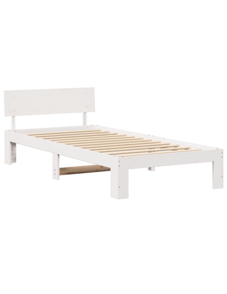 Struttura letto con testiera bianca 100x200 cm in legno massello di pino