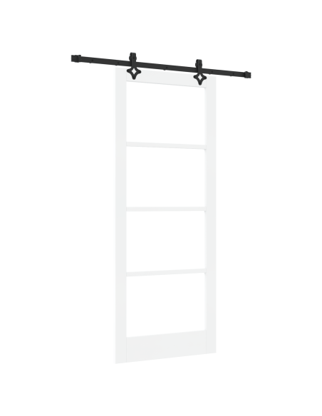 Porta Scorrevole  con Set Hardware Bianco 86x211 cm Legno Massello di Pino