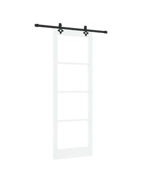 Porta Scorrevole  con Kit Hardware Bianco 83x232 cm Legno Massiccio Pino