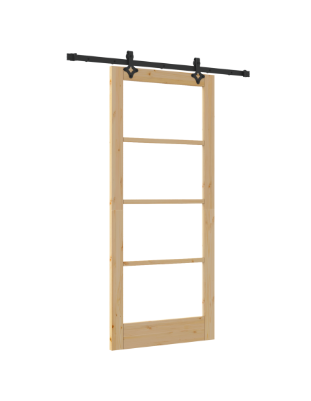 Porta Scorrevole  con Set di Accessori 86x198.5 cm Legno Massello Pino