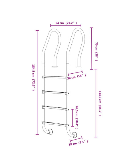 Scala per Piscina 54x38x184,5 cm Acciaio Inox 304