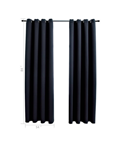 Tende oscuranti con anelli 2 pz Nero 137x213 cm Tessuto