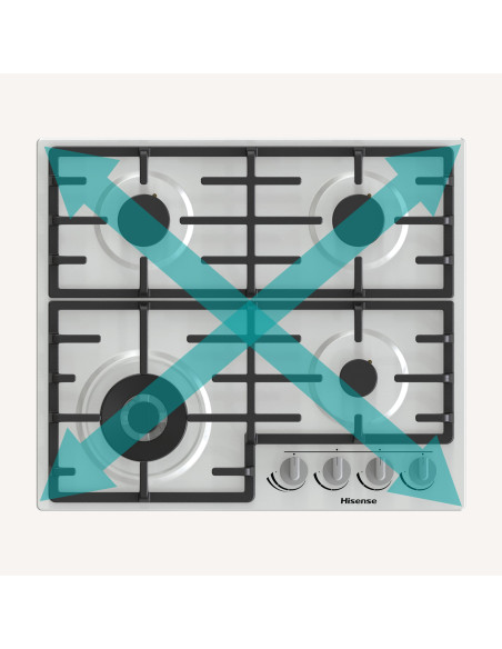 Hisense GM663XB piano cottura Acciaio inox Da incasso 60 cm Gas 4 Fornello(i)