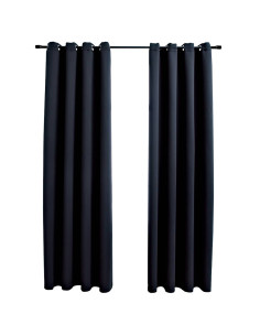 Tende oscuranti con anelli 2 pz Nero 137x213 cm Tessuto