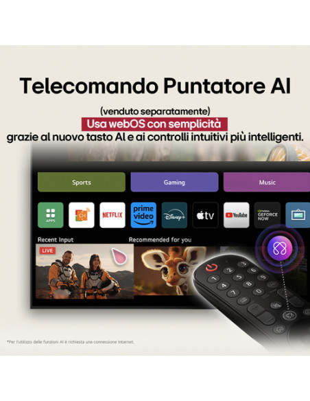 LG UHD AI 43UA75006LA TV Serie UA75 43'' 4K, α7 Gen8, HDR10, 20W, 3 HDMI con Game Optimizer, Smart TV WebOS 25
