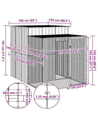 Pollaio con Area Corsa Antracite 165x251x181 cm Acciaio Zincato