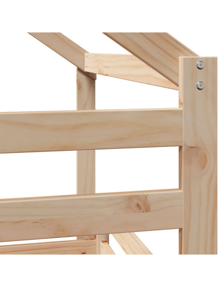 Letto Soppalco con Scala e Tetto 90x190 cm Legno Massello Pino