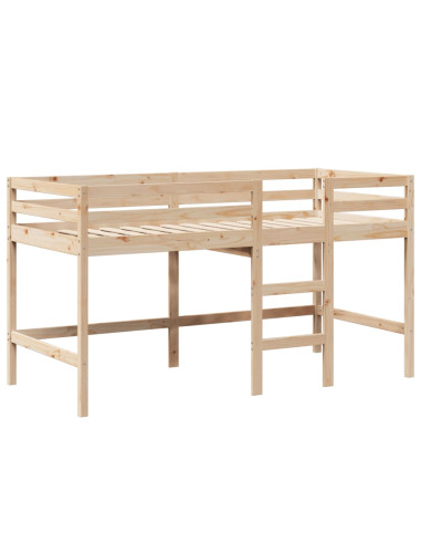 Letto Soppalco con Scala e Tetto 90x190 cm Legno Massello Pino