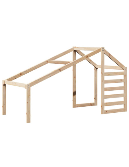 Letto Soppalco con Scala e Tetto 90x190 cm Legno Massello Pino