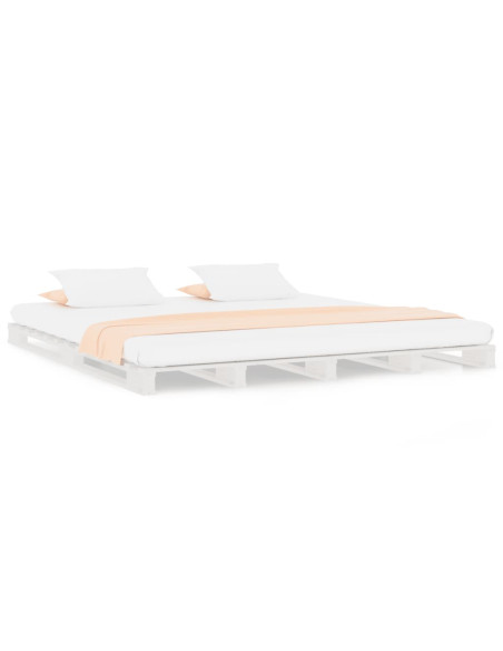 Letto a Pallet Bianco 135x190 cm Double Legno Massello di Pino