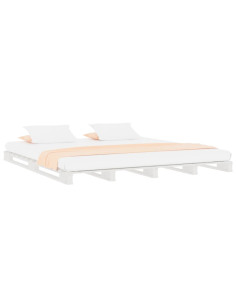 Letto a Pallet Bianco 135x190 cm Double Legno Massello di Pino 2