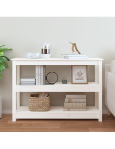 Tavolo Consolle Bianco 110x40x74 cm in Legno Massello di Pino 2