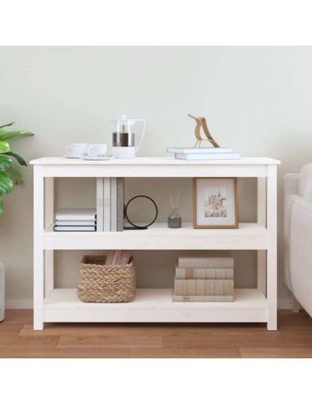 Tavolo Consolle Bianco 110x40x74 cm in Legno Massello di Pino