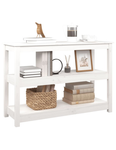 Tavolo Consolle Bianco 110x40x74 cm in Legno Massello di Pino