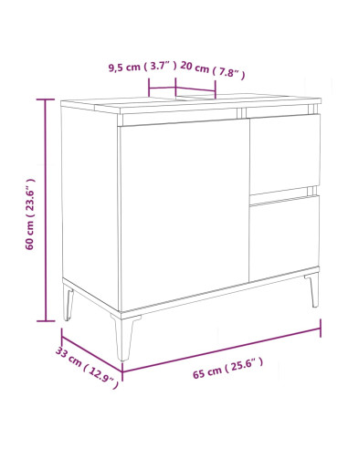Set Mobili da Bagno 3 pz Rovere Fumo in Legno Multistrato