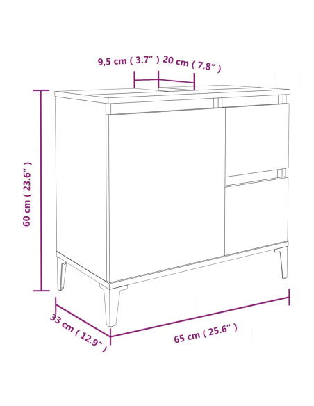 Set Mobili da Bagno 3 pz Rovere Fumo in Legno Multistrato