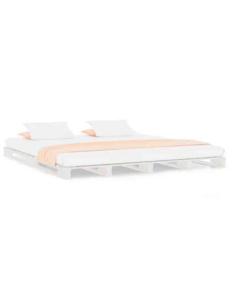 Letto a Pallet Bianco 140x190 cm in Legno Massello di Pino
