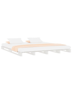 Letto a Pallet Bianco 140x190 cm in Legno Massello di Pino 2