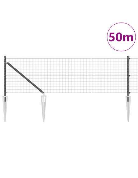 Recinzione in Filo Saldato con 13 Picchetti Grigi 0.8x50 m Acciaio