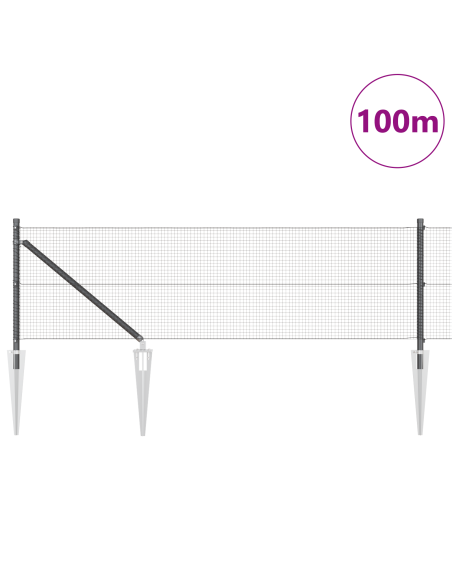 Recinzione in Rete Saldato con 13 Picchetti Grigia 0.8x100 m Acciaio