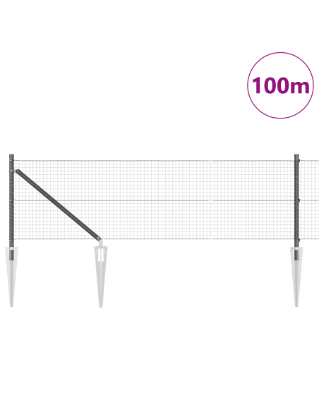 Recinzione in Filo Saldato con 13 Picchetti Grigi 0.8x100 m in Acciaio