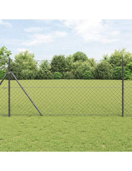 Recinzione a Maglie con 7 Post 1x10 m Acciaio Zincato Grigio
