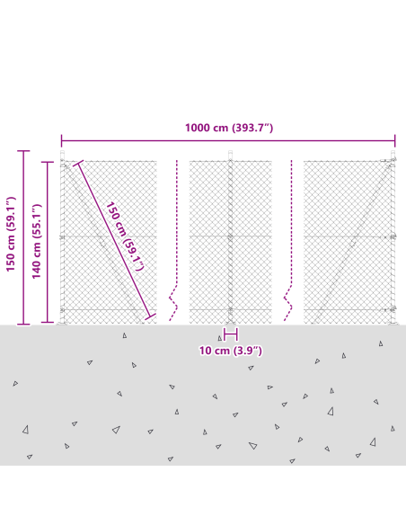 Recinzione a Catena con 7 Posti Flangiati 1.4x10 m Acciaio Zincato