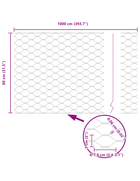 Recinzione con Posto Argento 0,8 x 10 m Acciaio