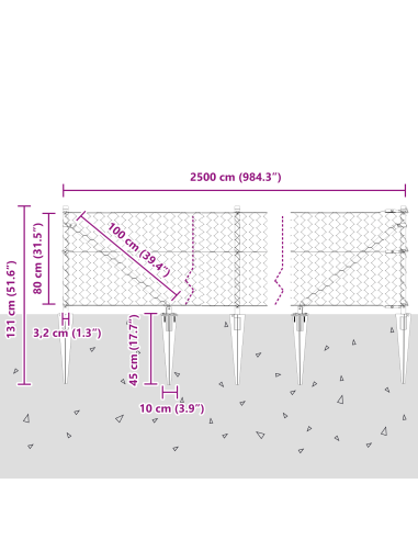 Palo della recinzione Grigio 25 x 0,8 m (maglia 50 mm)